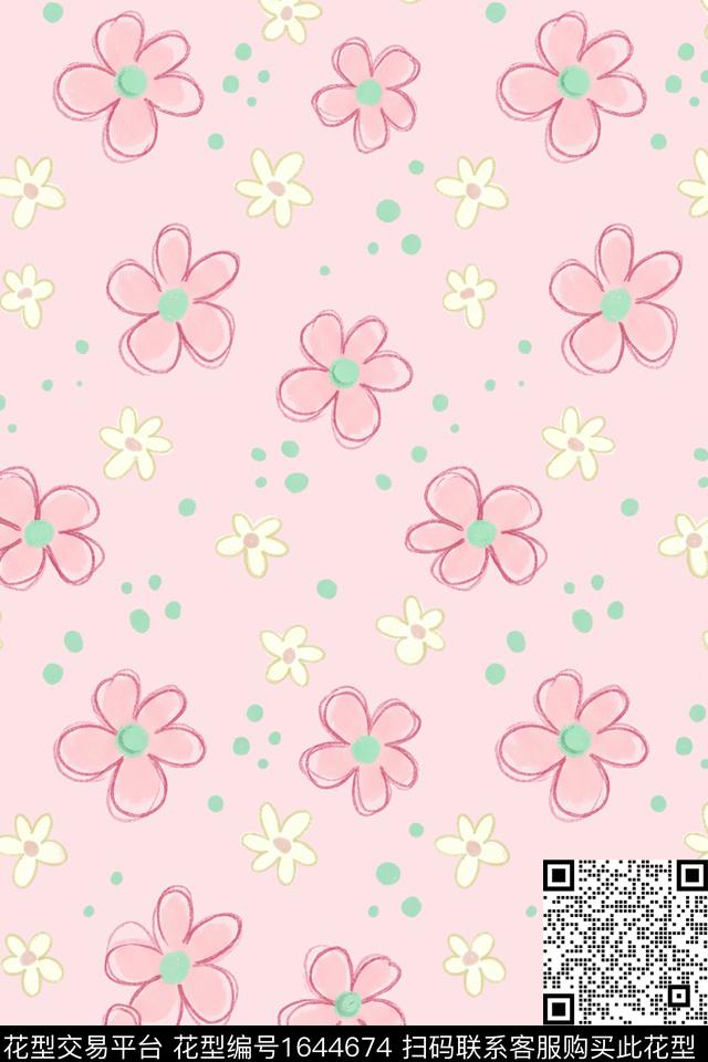 花卉水彩花卉线条花卉数码印花花型下载（图片编号: 1644674） - 瓦栏（Walan）