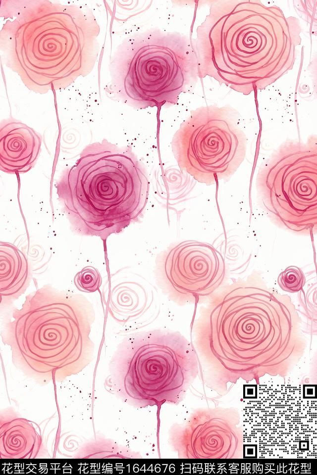 花卉春夏花型水彩数码印花花型下载（图片编号: 1644676） - 瓦栏（Walan）