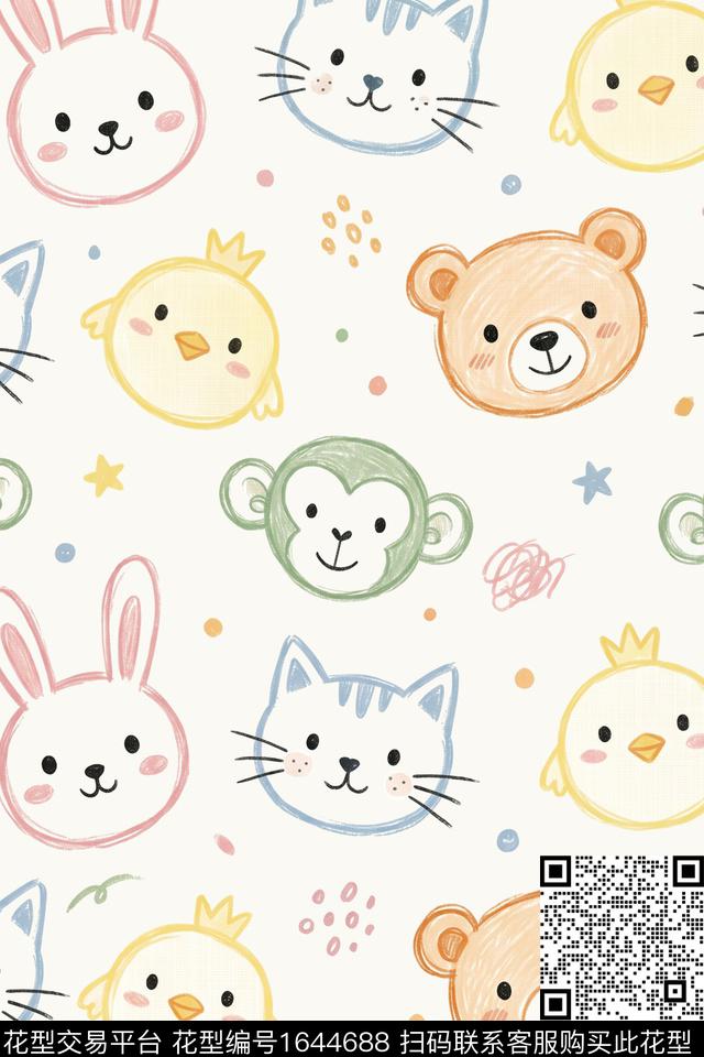 卡通动物趣味可爱数码印花花型下载（图片编号: 1644688） - 瓦栏（Walan）
