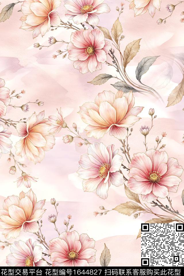 年轻女装满版散花花卉数码印花花型下载（图片编号: 1644827） - 瓦栏（Walan）