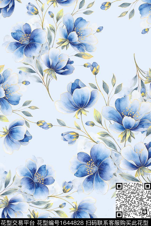 年轻女装满版散花花卉数码印花花型下载（图片编号: 1644828） - 瓦栏（Walan）