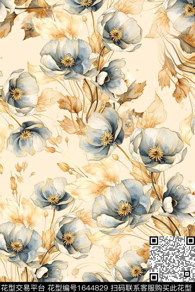 年轻女装满版散花花卉数码印花花型下载（图片编号: 1644829） - 瓦栏（Walan）