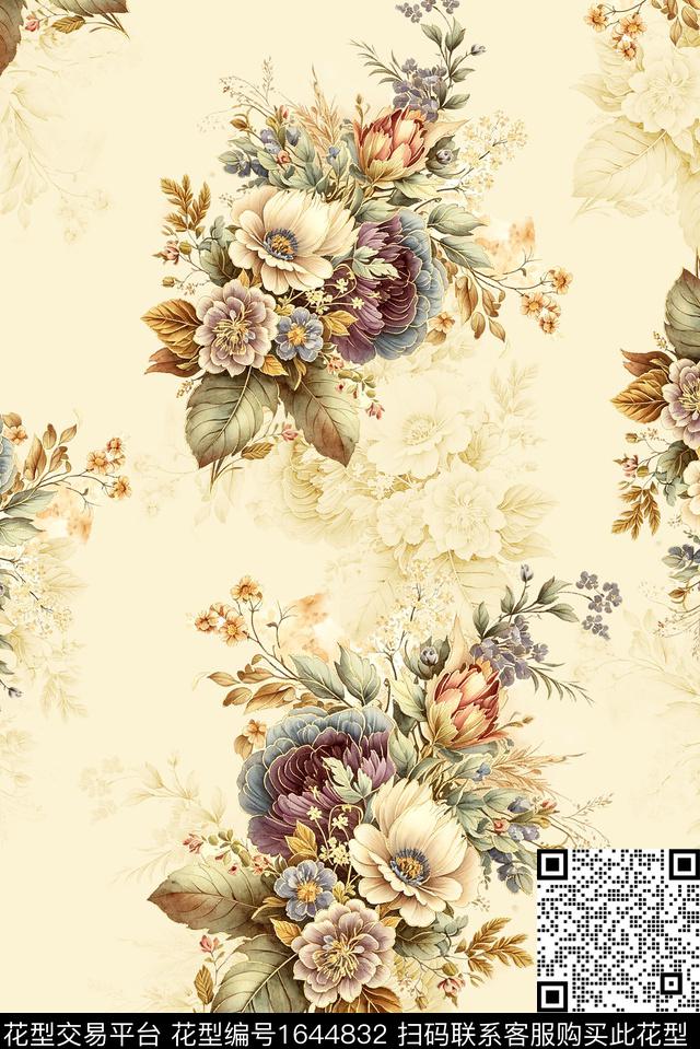 年轻女装满版散花花卉数码印花花型下载（图片编号: 1644832） - 瓦栏（Walan）