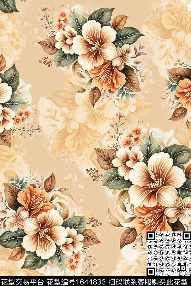年轻女装满版散花花卉数码印花花型下载（图片编号: 1644833） - 瓦栏（Walan）