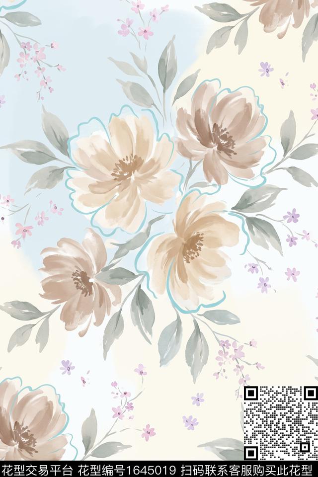 年轻女装花卉水彩花卉数码印花花型下载（图片编号: 1645019） - 瓦栏（Walan）