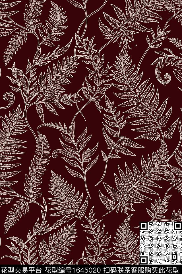 蕨类植物中老年热带植物数码印花花型下载（图片编号: 1645020） - 瓦栏（Walan）