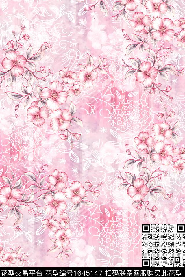 年轻女装小清新满版散花数码印花花型下载（图片编号: 1645147） - 瓦栏（Walan）