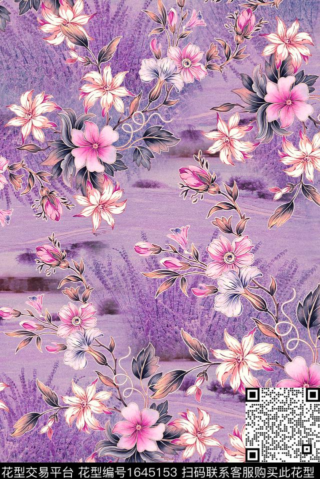 年轻女装小清新满版散花数码印花花型下载（图片编号: 1645153） - 瓦栏（Walan）