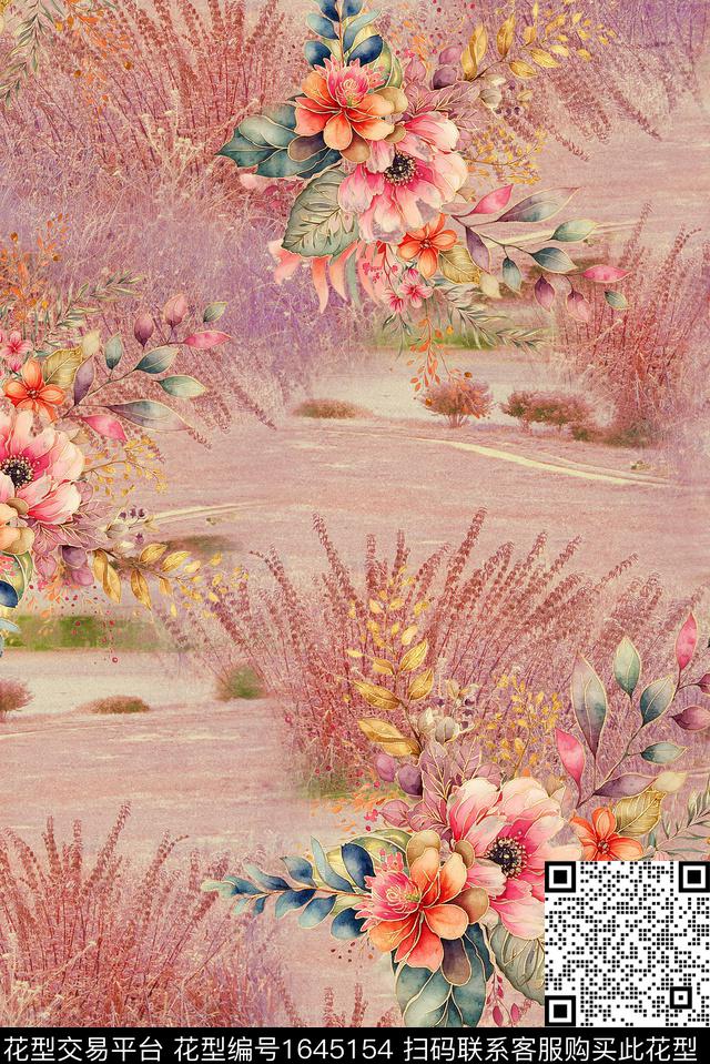 年轻女装小清新满版散花数码印花花型下载（图片编号: 1645154） - 瓦栏（Walan）