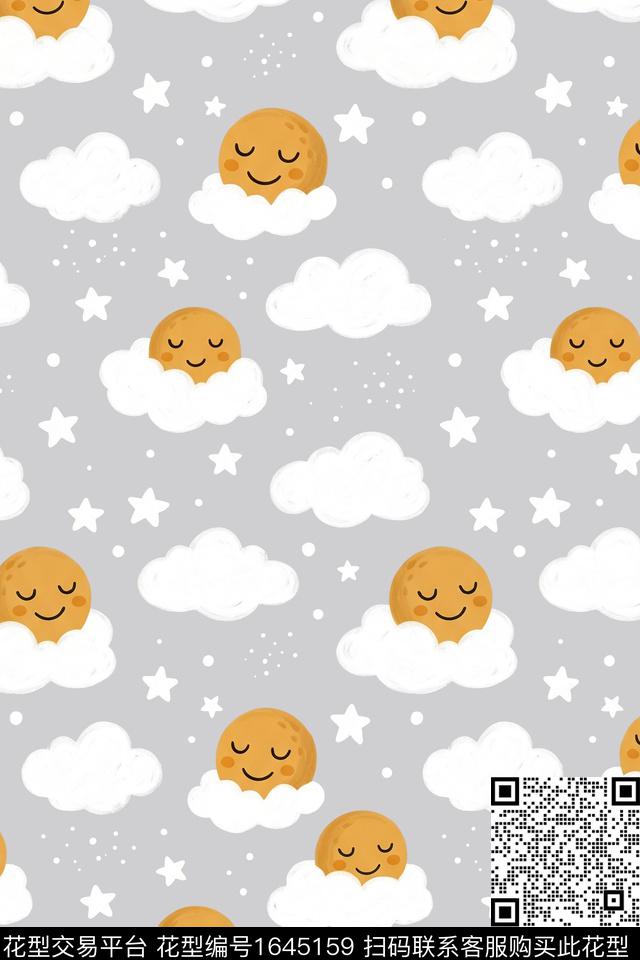 小清新可爱月亮数码印花花型下载（图片编号: 1645159） - 瓦栏（Walan）