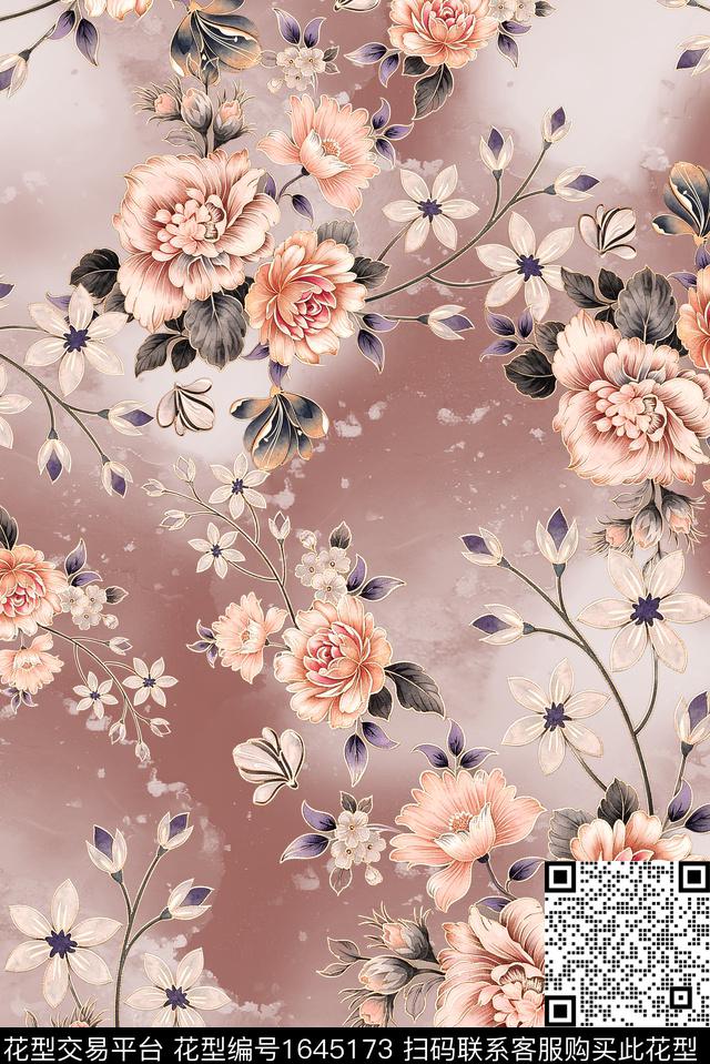 年轻女装小清新满版散花数码印花花型下载（图片编号: 1645173） - 瓦栏（Walan）