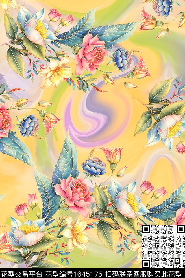 年轻女装小清新满版散花数码印花花型下载（图片编号: 1645175） - 瓦栏（Walan）
