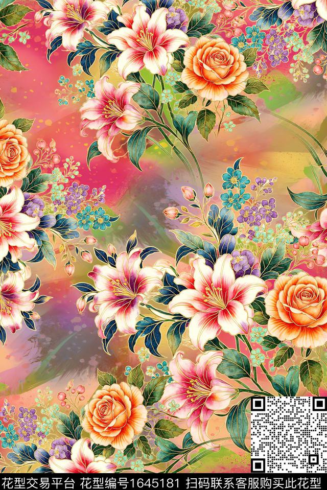 年轻女装小清新满版散花数码印花花型下载（图片编号: 1645181） - 瓦栏（Walan）