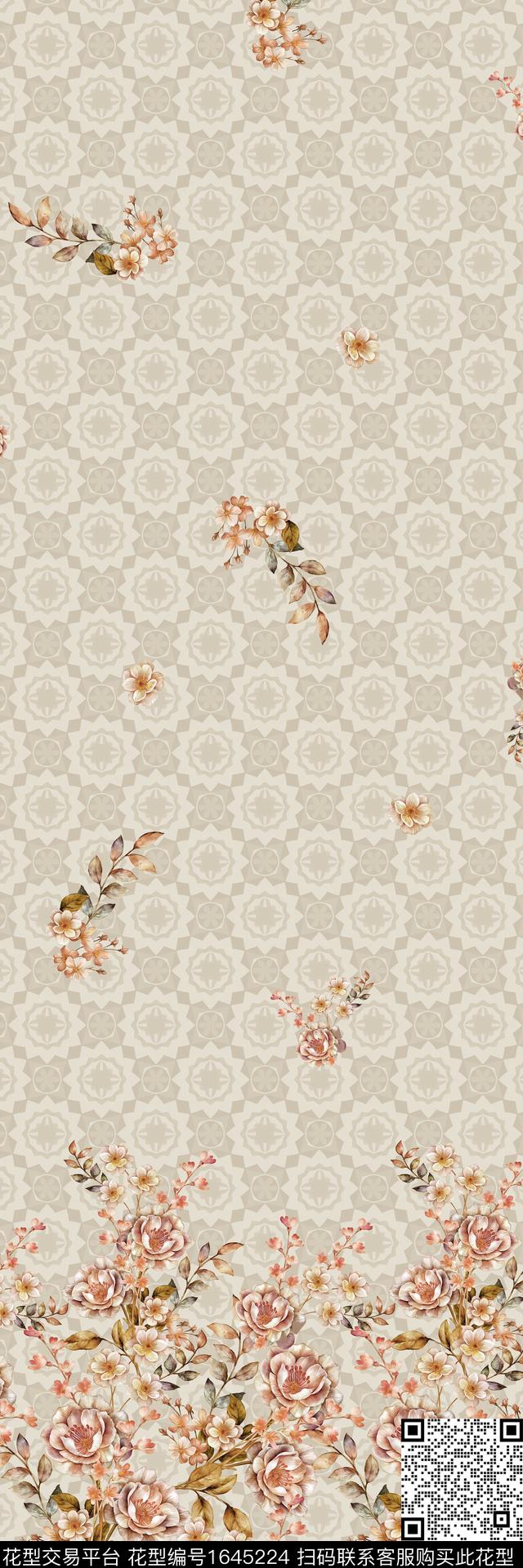 中东定位花花卉数码印花花型下载（图片编号: 1645224） - 瓦栏（Walan）