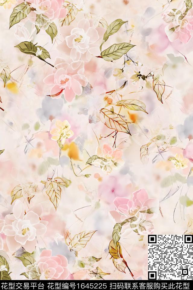 花卉抽象花卉数码印花花型下载（图片编号: 1645225） - 瓦栏（Walan）