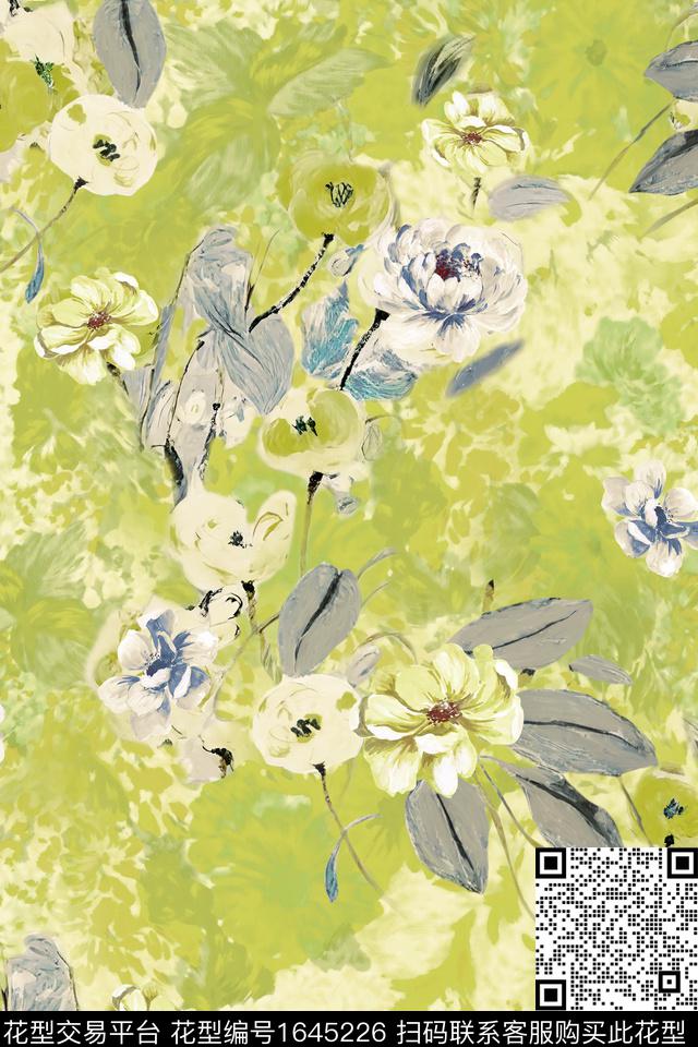 花卉油画花型抽象花卉数码印花花型下载（图片编号: 1645226） - 瓦栏（Walan）