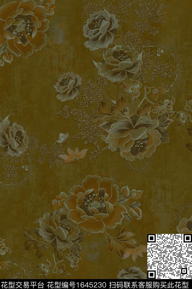 真丝旗袍香云纱数码印花花型下载（图片编号: 1645230） - 瓦栏（Walan）