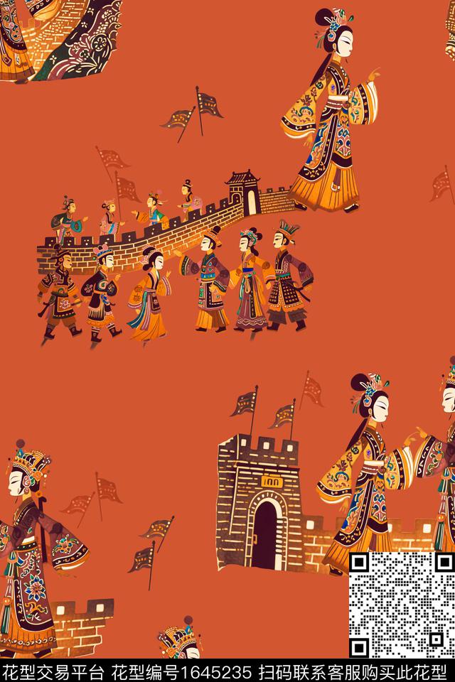 中国风戏曲戏曲人物数码印花花型下载（图片编号: 1645235） - 瓦栏（Walan）