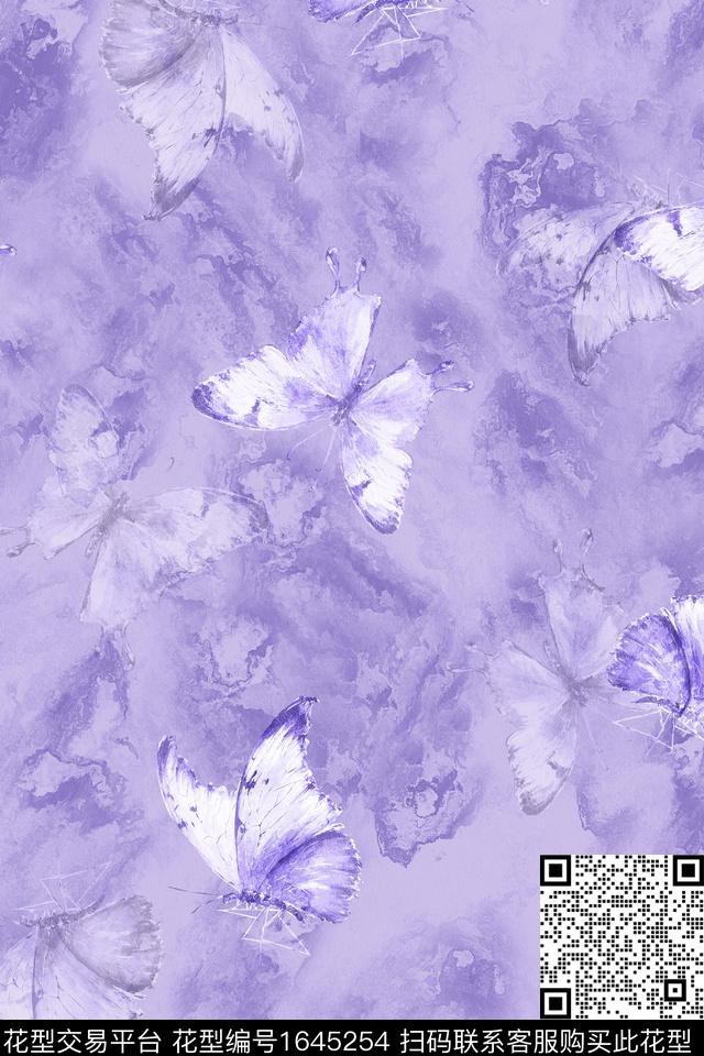 底纹蝴蝶中国风数码印花花型下载（图片编号: 1645254） - 瓦栏（Walan）