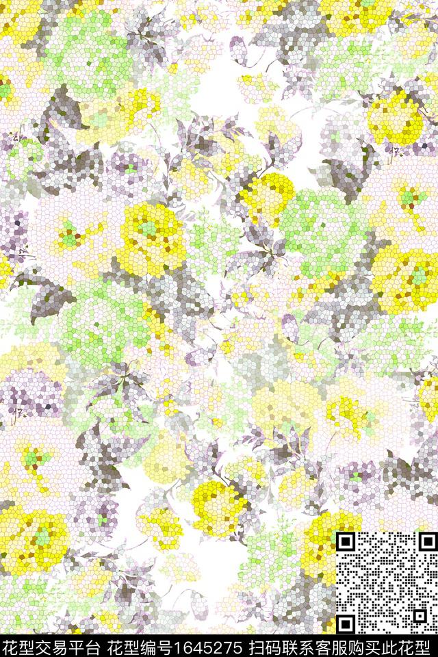 满版散花抽象花卉数码花型数码印花花型下载（图片编号: 1645275） - 瓦栏（Walan）