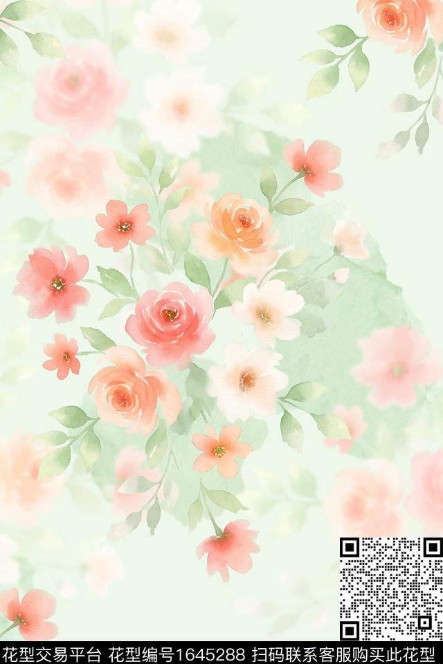 花卉水彩花卉朦胧花卉数码印花花型下载（图片编号: 1645288） - 瓦栏（Walan）
