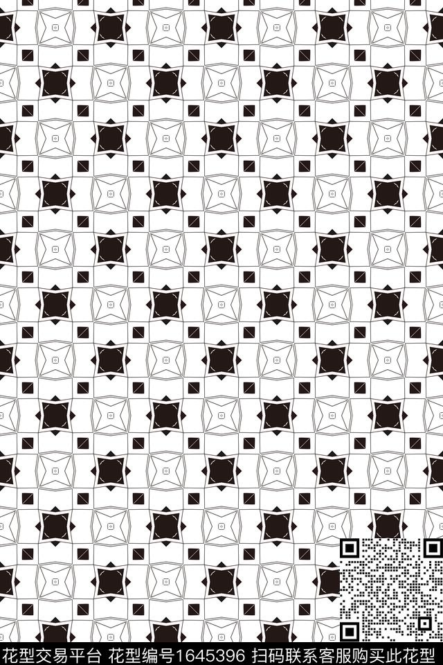 黑白对称几何传统印花花型下载（图片编号: 1645396） - 瓦栏（Walan）