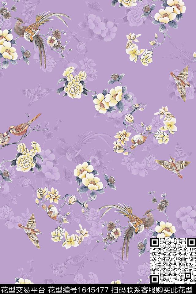 中国风花鸟旗袍数码印花花型下载（图片编号: 1645477） - 瓦栏（Walan）