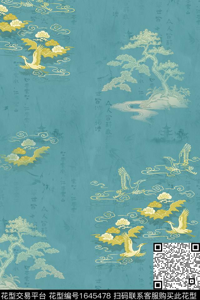 中国风旗袍仙鹤数码印花花型下载（图片编号: 1645478） - 瓦栏（Walan）