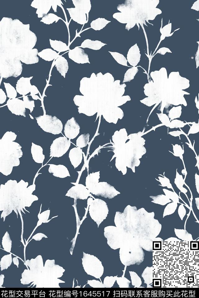 花卉玫瑰花剪影数码印花花型下载（图片编号: 1645517） - 瓦栏（Walan）