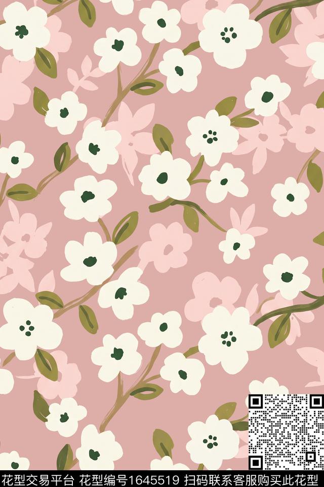 剪影花卉绿植树叶数码印花花型下载（图片编号: 1645519） - 瓦栏（Walan）