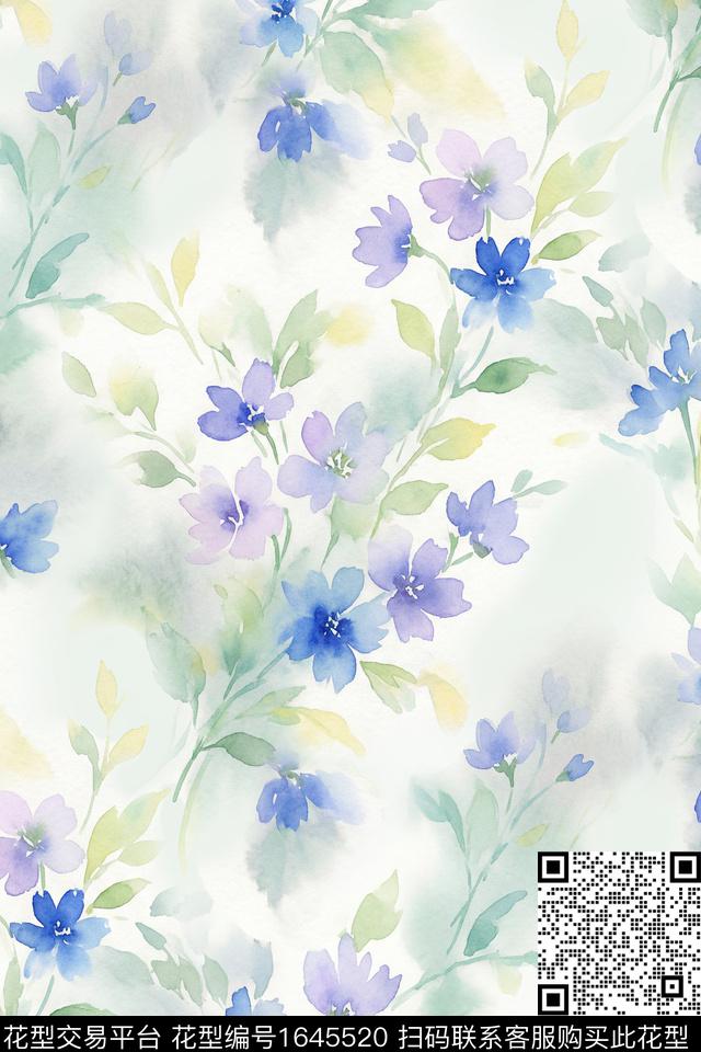 小清新花卉水彩花卉数码印花花型下载（图片编号: 1645520） - 瓦栏（Walan）