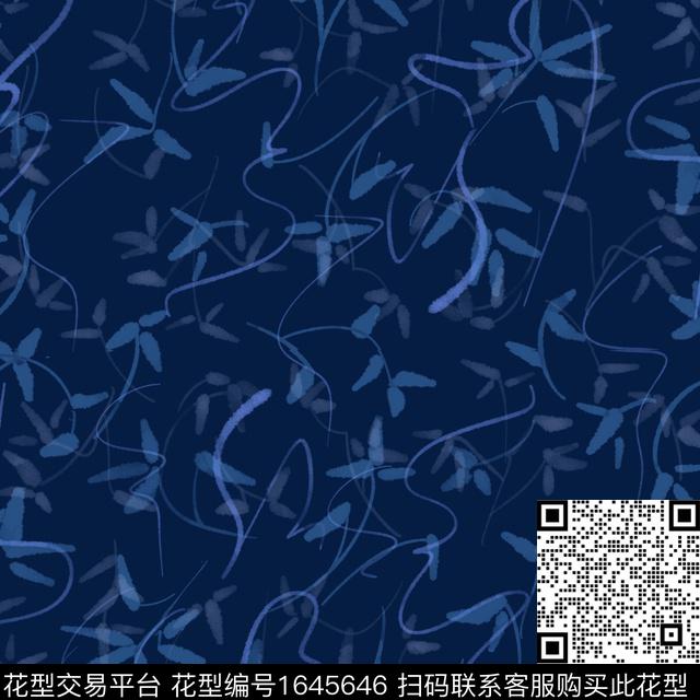 水彩笔触绿植树叶数码印花花型下载（图片编号: 1645646） - 瓦栏（Walan）