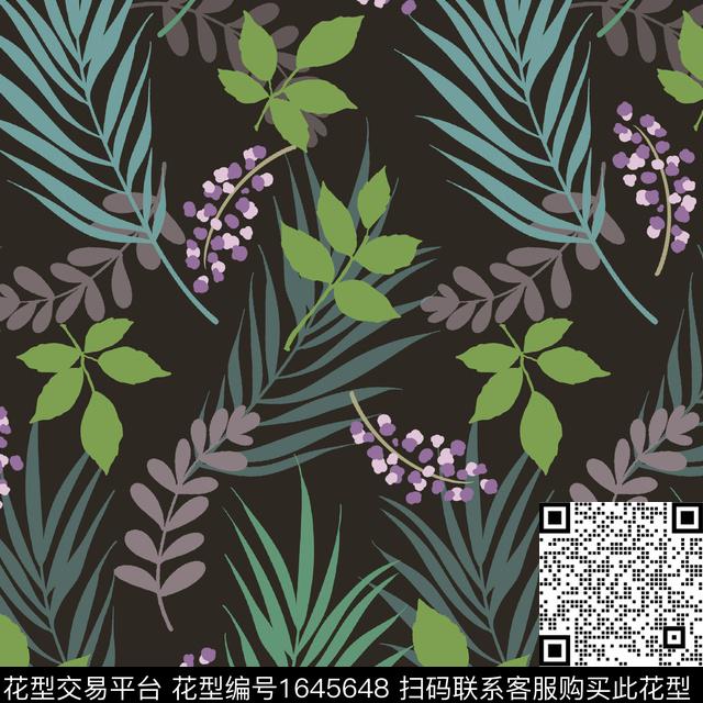热带叶子剪影传统印花花型下载（图片编号: 1645648） - 瓦栏（Walan）