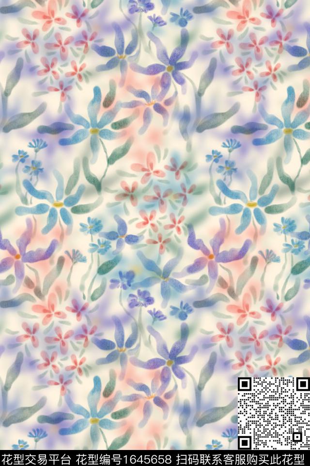 小清新清爽底花卉花卉数码印花花型下载（图片编号: 1645658） - 瓦栏（Walan）
