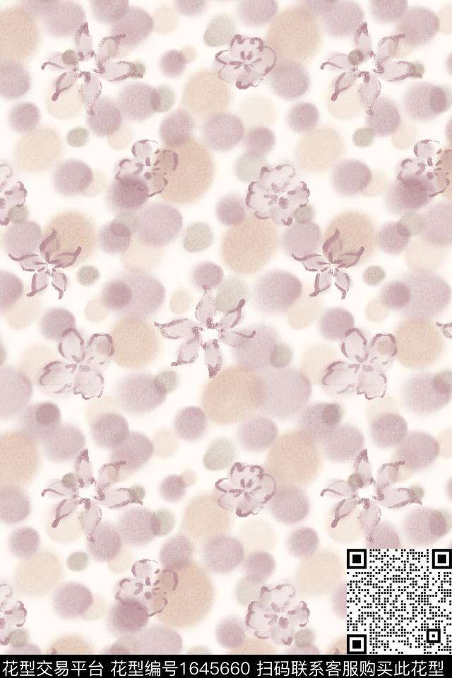 点彩花卉水彩数码印花花型下载（图片编号: 1645660） - 瓦栏（Walan）
