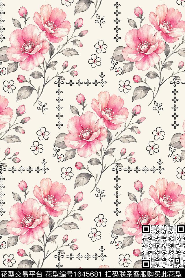 年轻女装小清新花卉数码印花花型下载（图片编号: 1645681） - 瓦栏（Walan）