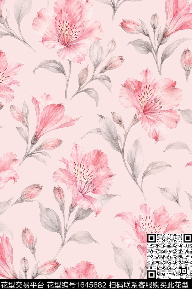 年轻女装小清新花卉数码印花花型下载（图片编号: 1645682） - 瓦栏（Walan）
