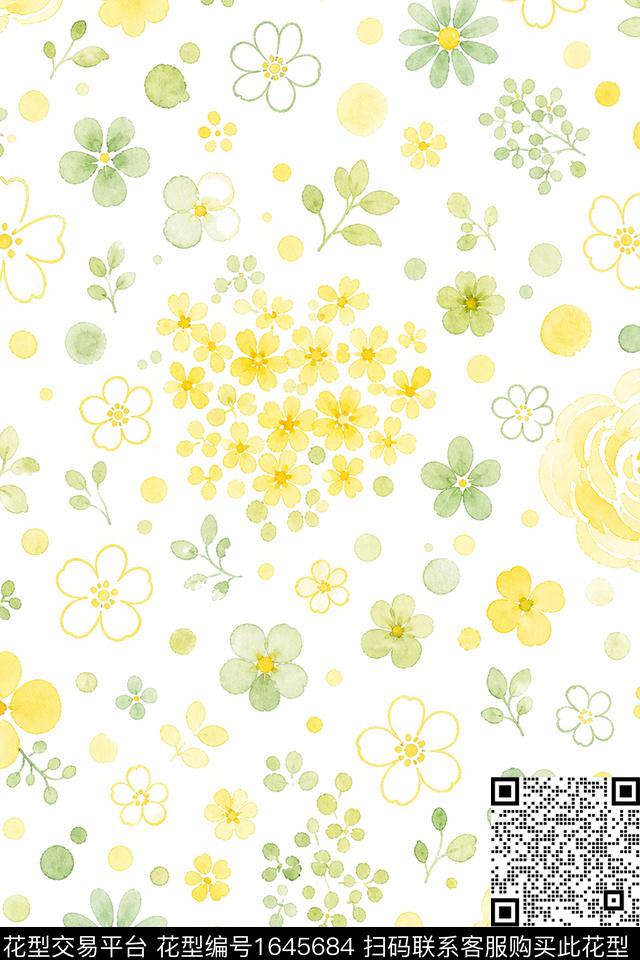 年轻女装小清新花卉数码印花花型下载（图片编号: 1645684） - 瓦栏（Walan）