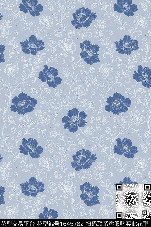 花卉水滴数码印花花型下载（图片编号: 1645782） - 瓦栏（Walan）