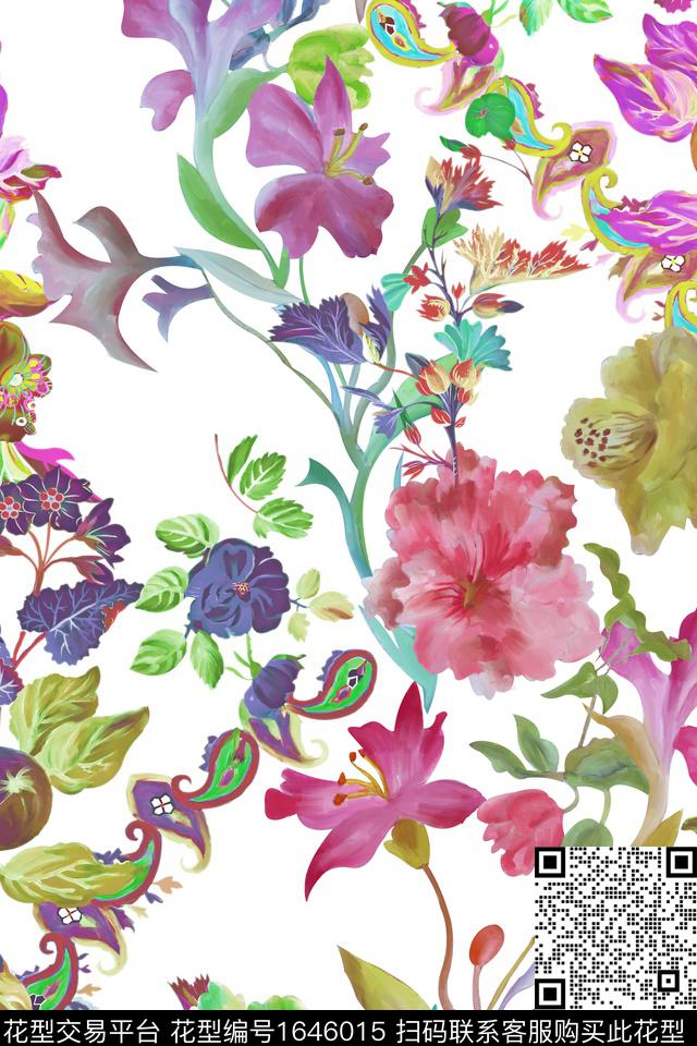 年轻女装真丝花卉数码印花花型下载（图片编号: 1646015） - 瓦栏（Walan）