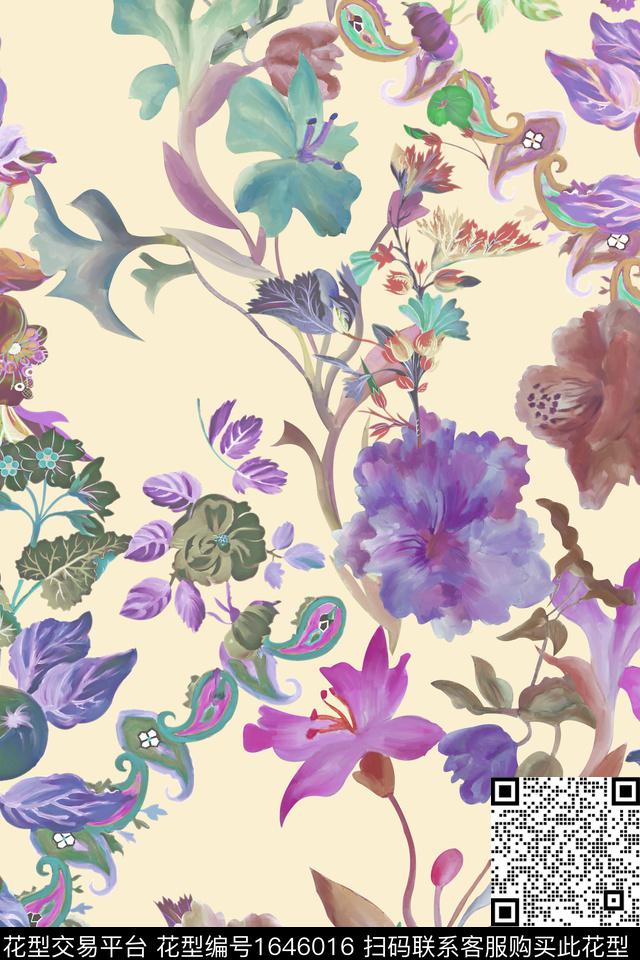 年轻女装真丝花卉数码印花花型下载（图片编号: 1646016） - 瓦栏（Walan）