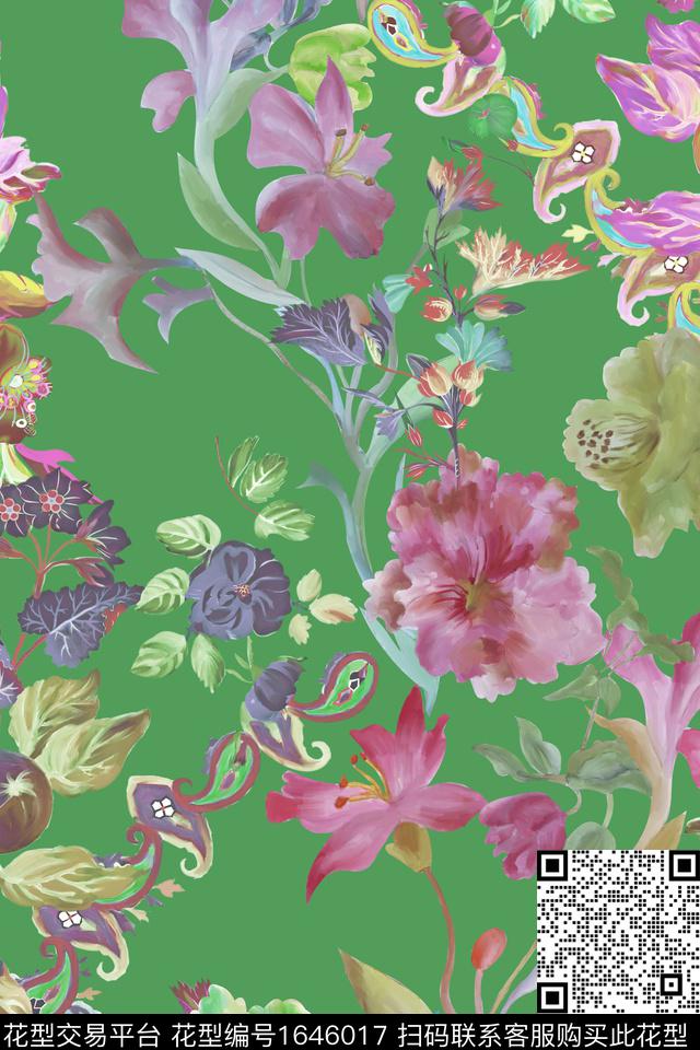 年轻女装真丝花卉数码印花花型下载（图片编号: 1646017） - 瓦栏（Walan）