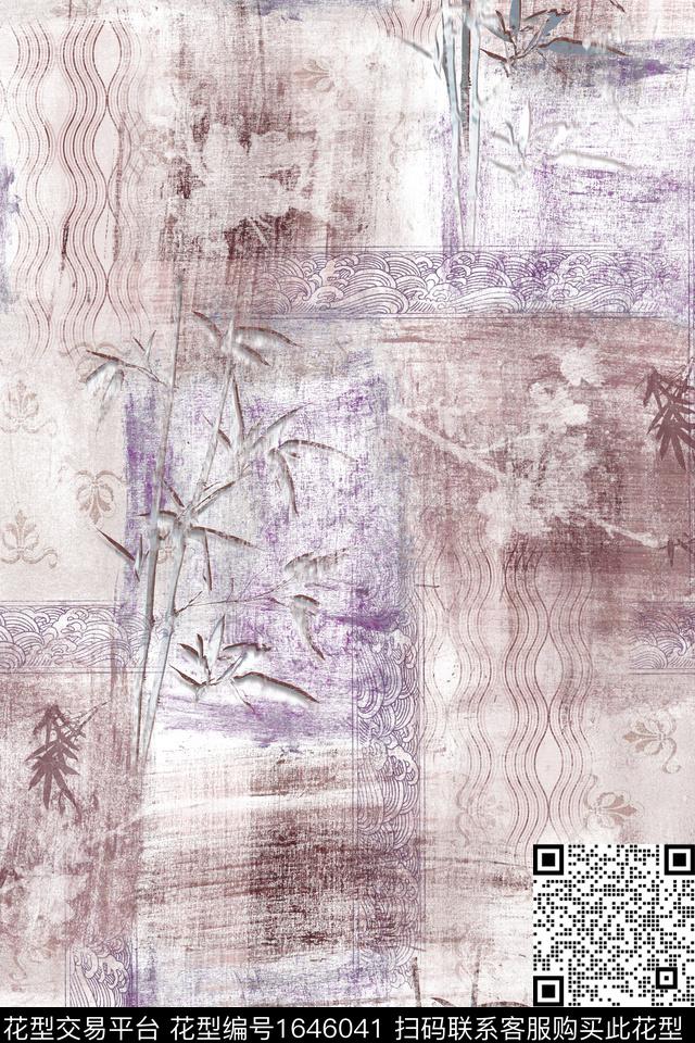 竹子抽象笔触格子数码印花花型下载（图片编号: 1646041） - 瓦栏（Walan）