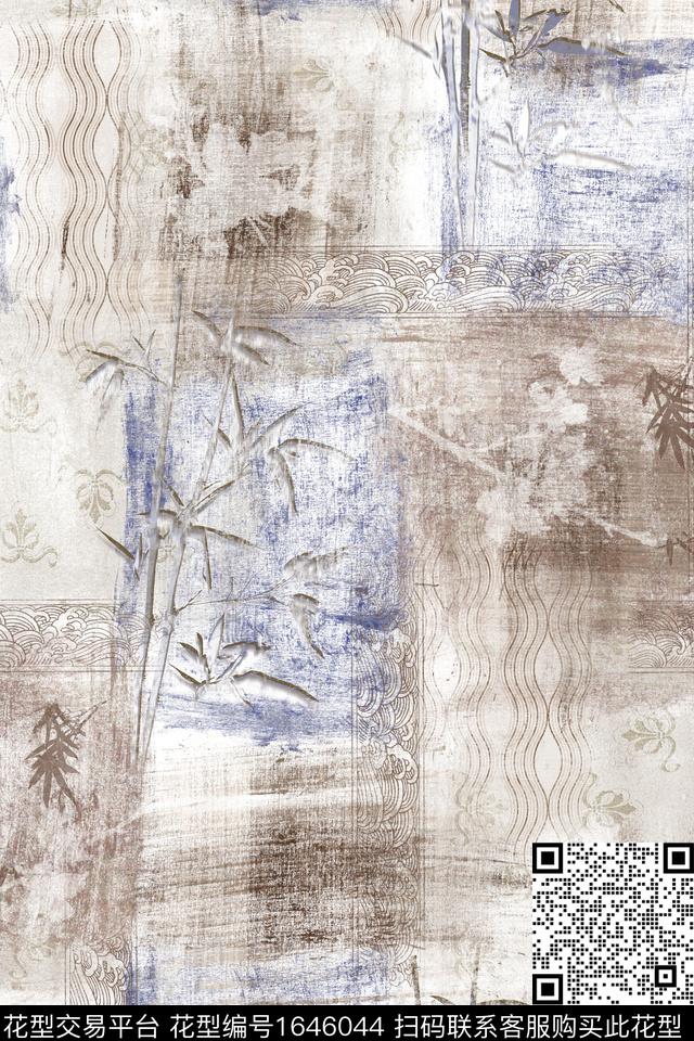 竹子抽象笔触格子数码印花花型下载（图片编号: 1646044） - 瓦栏（Walan）