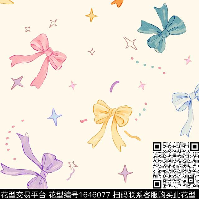 小清新蝴蝶结大牌风数码印花花型下载（图片编号: 1646077） - 瓦栏（Walan）