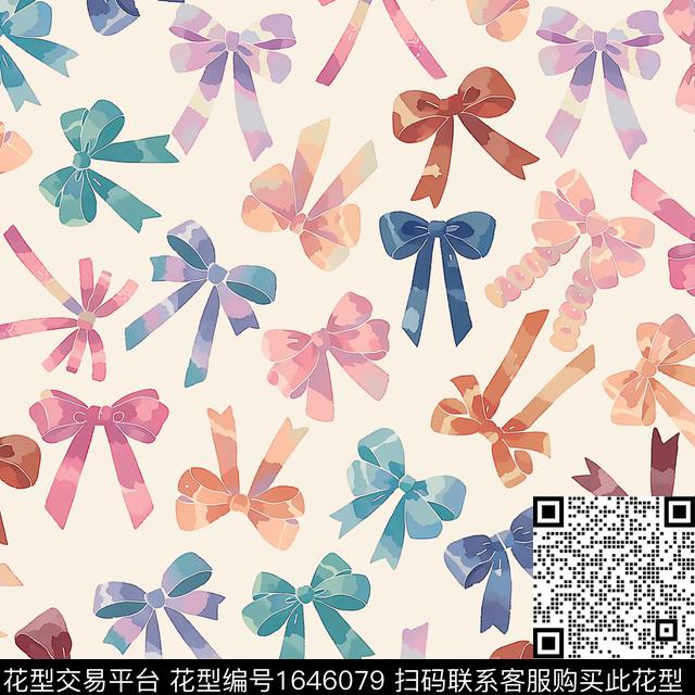 小清新蝴蝶结大牌风数码印花花型下载（图片编号: 1646079） - 瓦栏（Walan）
