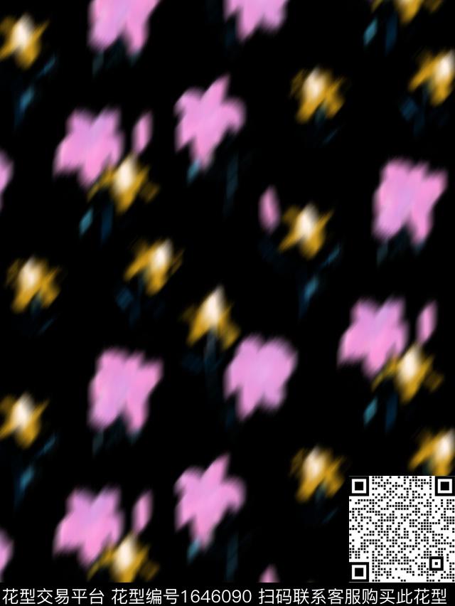 抽象花卉模糊花卉抽象数码印花花型下载（图片编号: 1646090） - 瓦栏（Walan）
