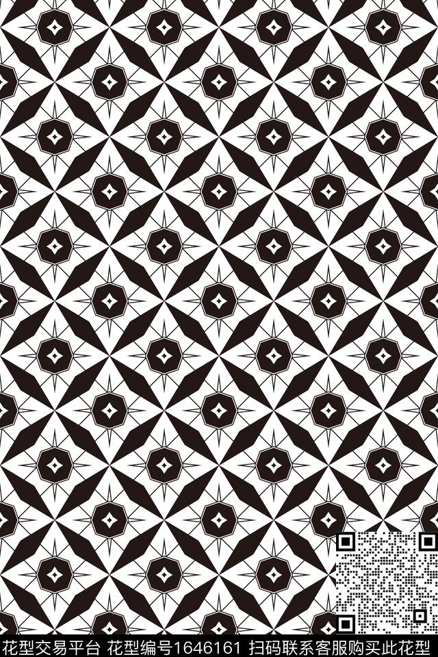 黑白几何传统印花花型下载（图片编号: 1646161） - 瓦栏（Walan）
