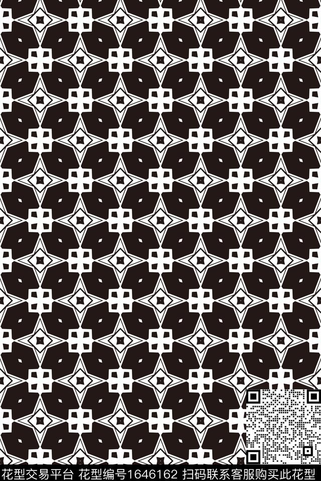 黑白几何传统印花花型下载（图片编号: 1646162） - 瓦栏（Walan）