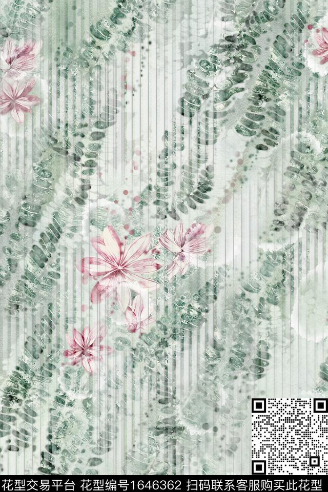 花卉抽象条纹数码印花花型下载（图片编号: 1646362） - 瓦栏（Walan）
